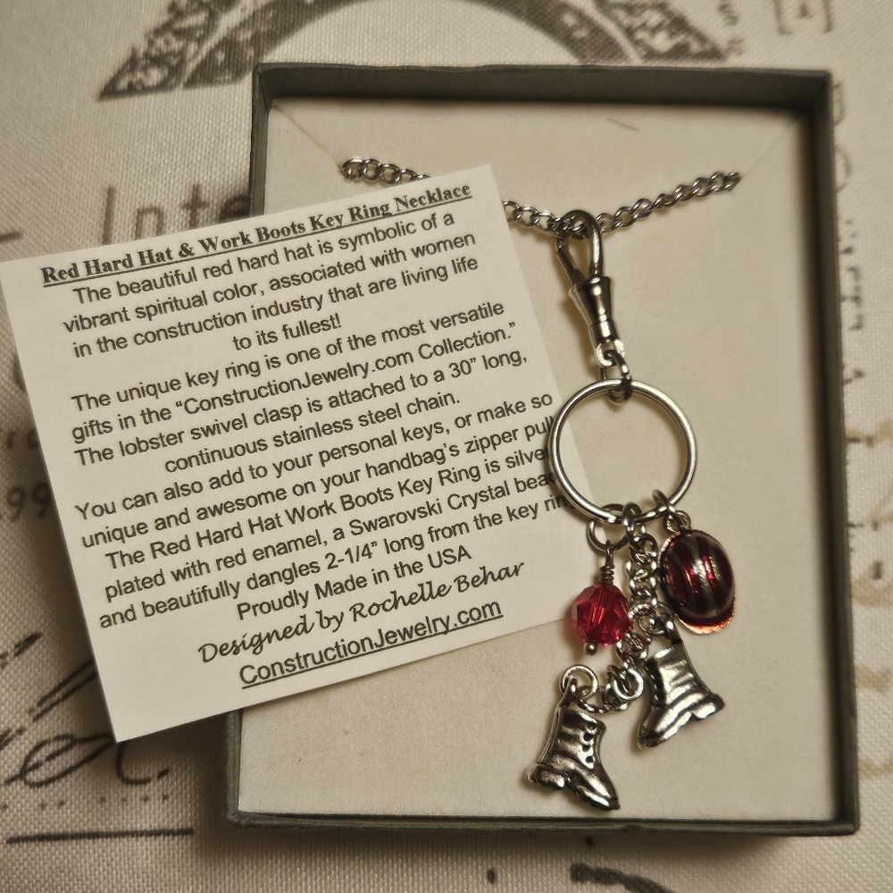 Red hard hat Women in Construction necklace NWB